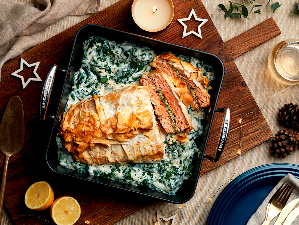 Salmone Wellington con crema di spinaci