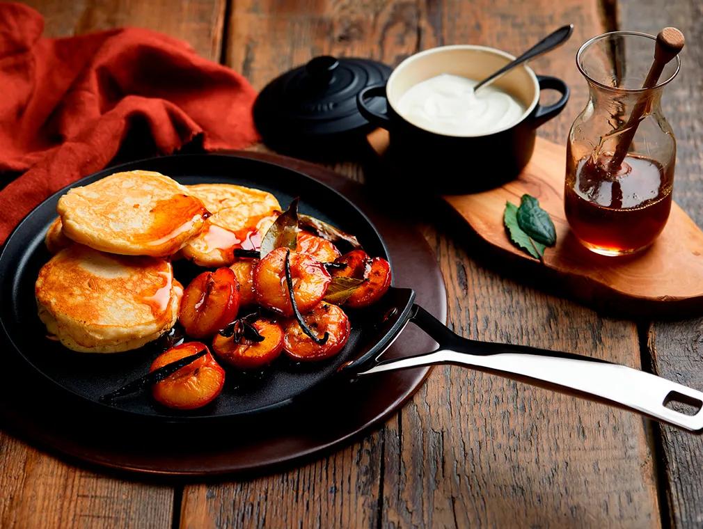 Drop Scones con prugne arrostite e miele